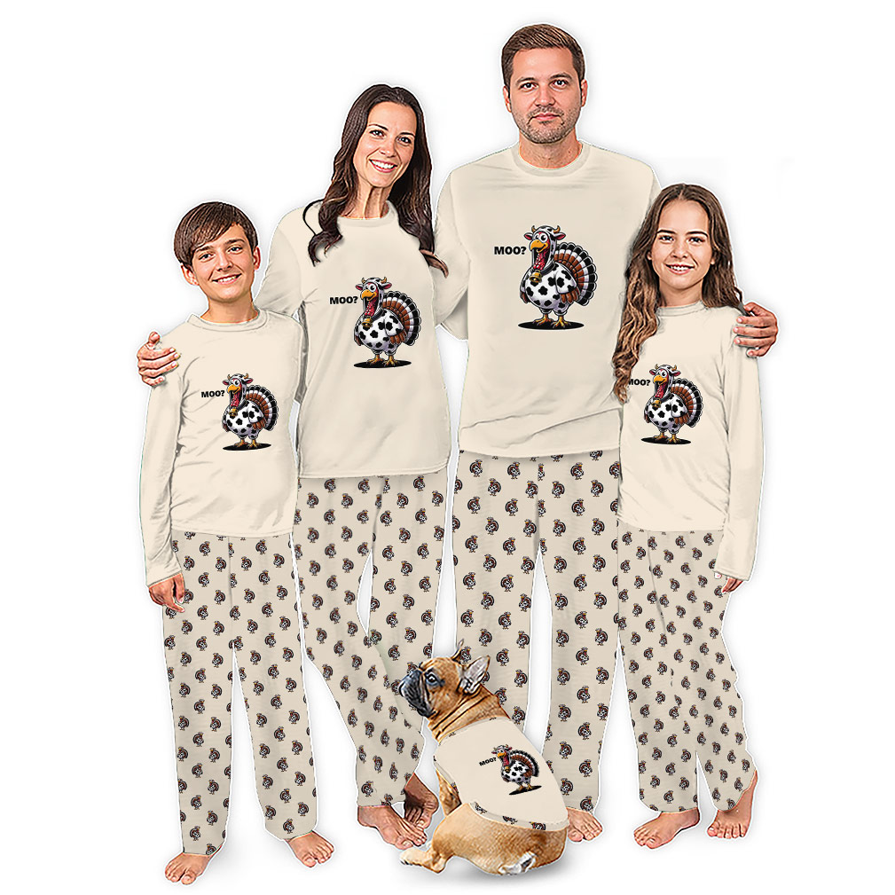 Funny Cow Turkey Thanksgiving Family Matching Pajamas