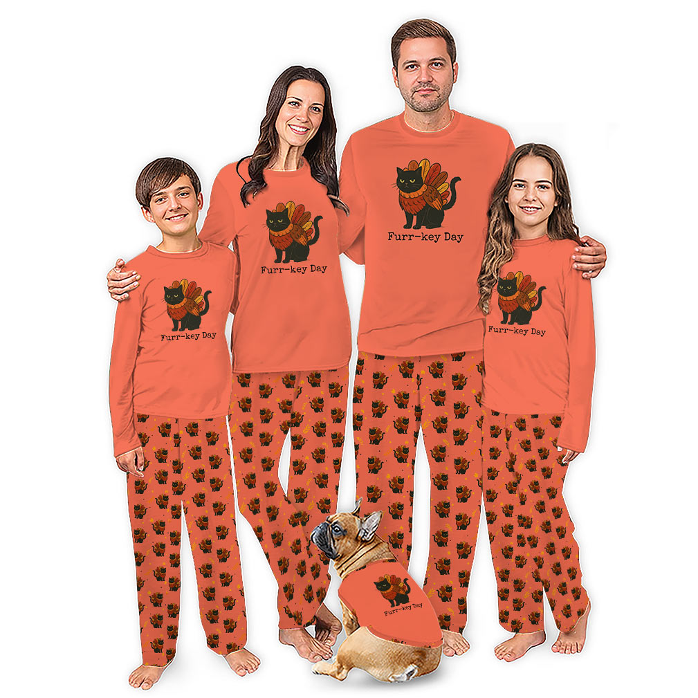 Custom Black Cat Thanksgiving Family Matching Pajamas With Pet Sizes Custom Black Cat Thanksgiving Family Matching Pajamas With Pet Sizes