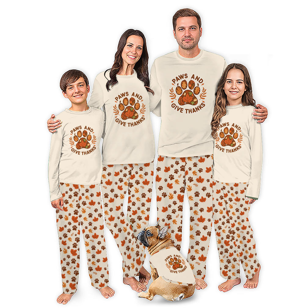 Paws And Give Thanks Matching Family Pajama Set with Pet Sizes