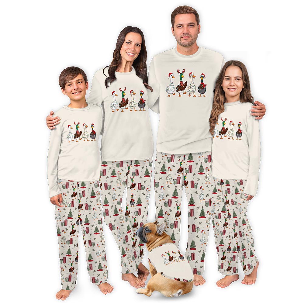 Vintage Ducks in Christmas Theme Family and Pet Family Pajamas Vintage Ducks in Christmas Theme Family and Pet Family Pajamas