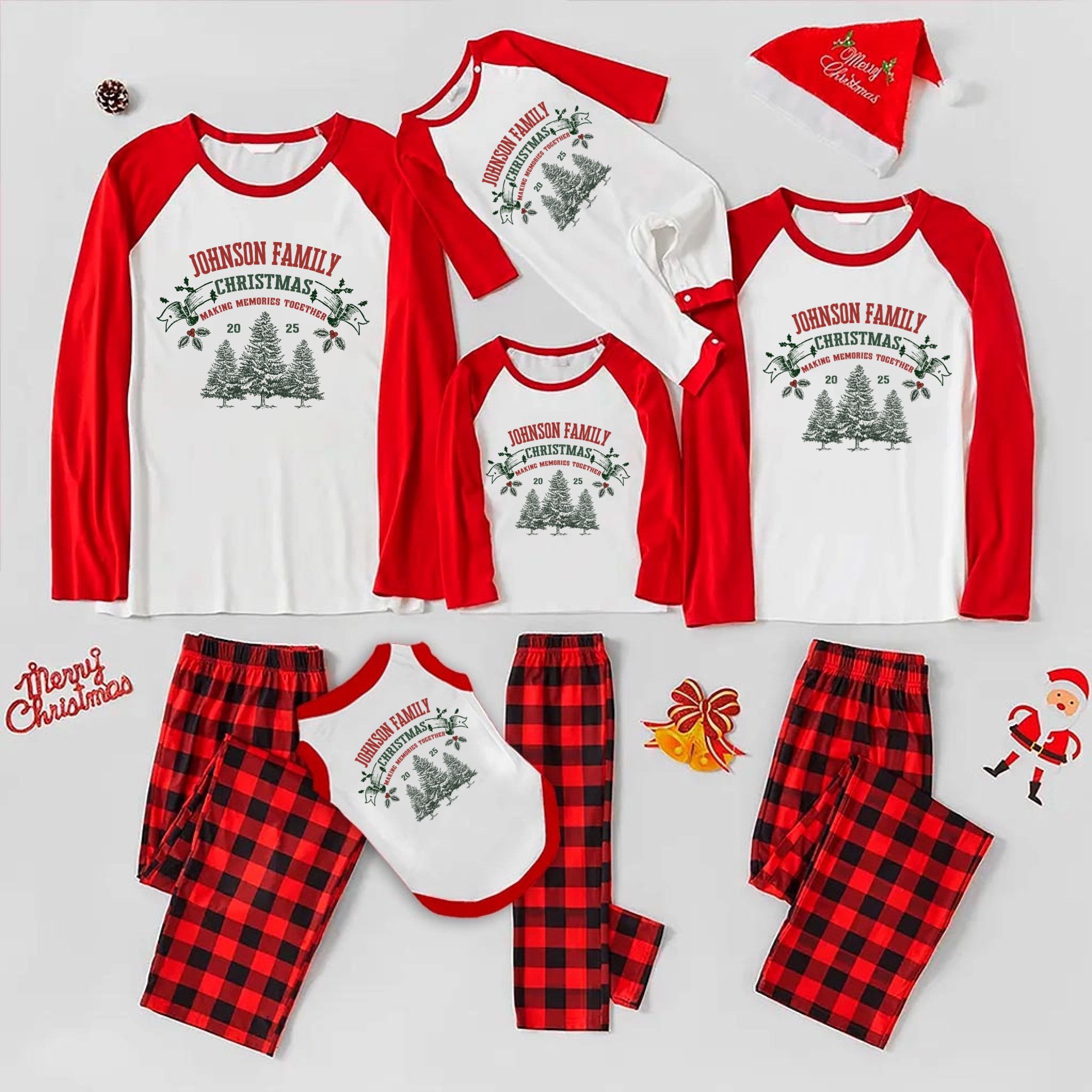 Christmas Pine Tree Family Name Personalized Pajamas for Family