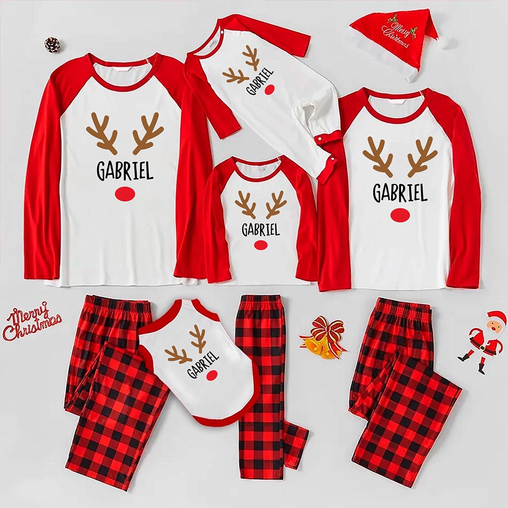 Custom Name with Festive Reindeer Family Christmas Pajamas