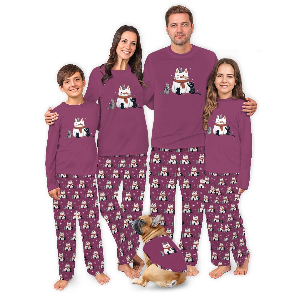 Cute White and Black Cat in Christmas Theme Plus Size Family Pajamas Cute White and Black Cat in Christmas Theme Plus Size Family Pajamas