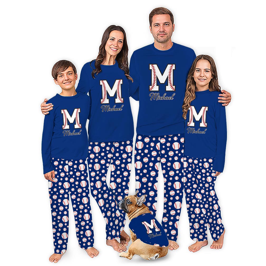 Personalized Baseball Monogram Matching Family Pajamas with Name