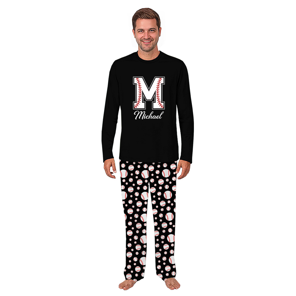 Personalized Baseball Monogram Matching Family Pajamas with Name