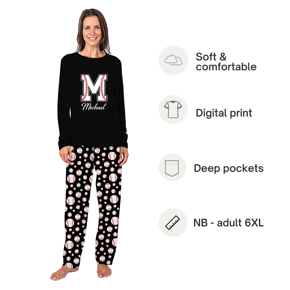 Personalized Baseball Monogram Matching Family Pajamas with Name