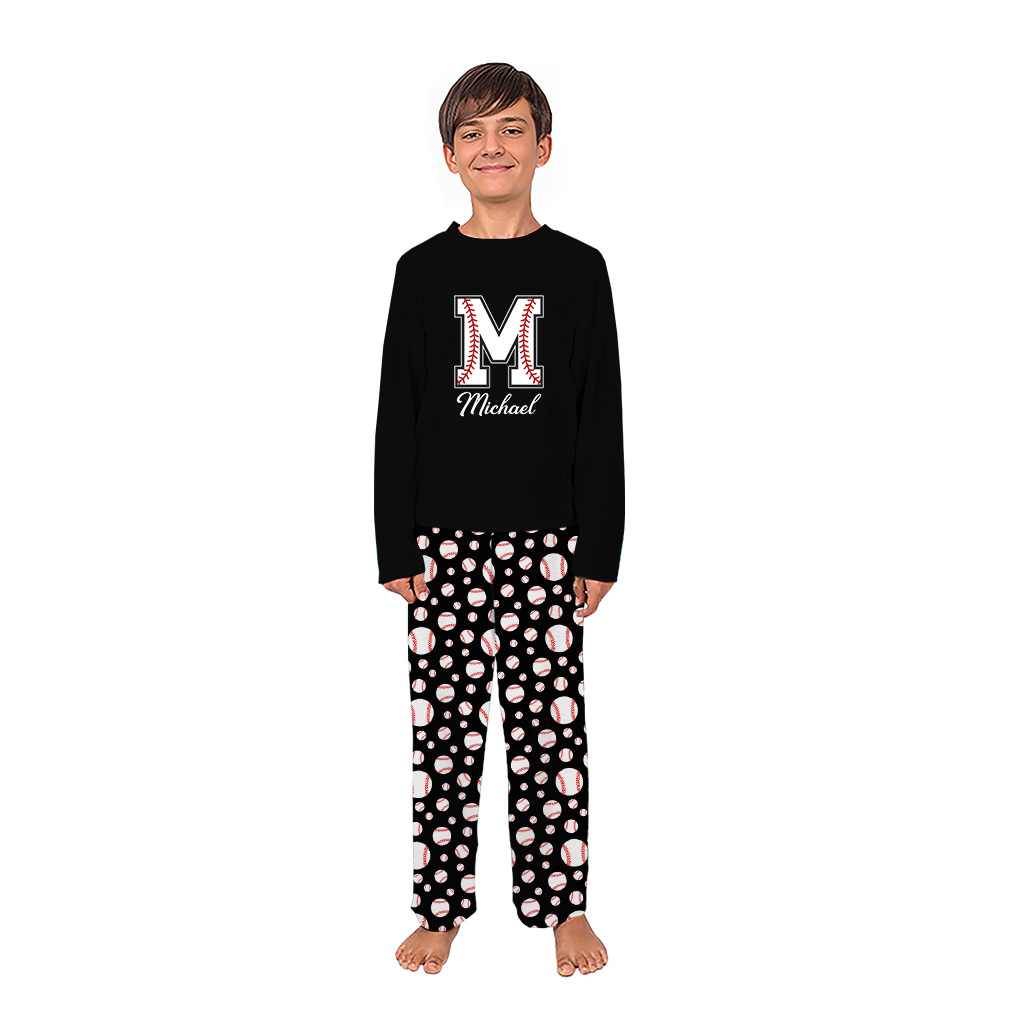 Personalized Baseball Monogram Matching Family Pajamas with Name