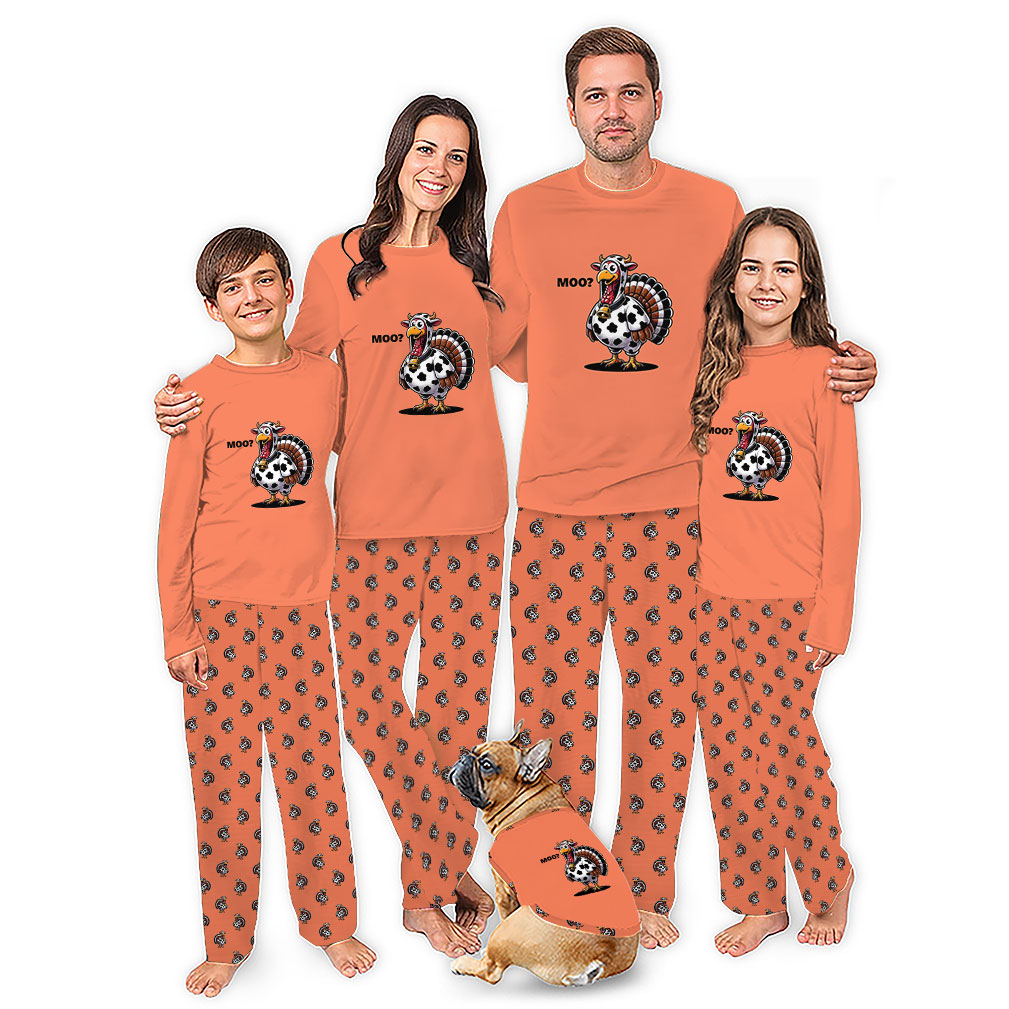 Funny Cow Turkey Thanksgiving Family Matching Pajamas