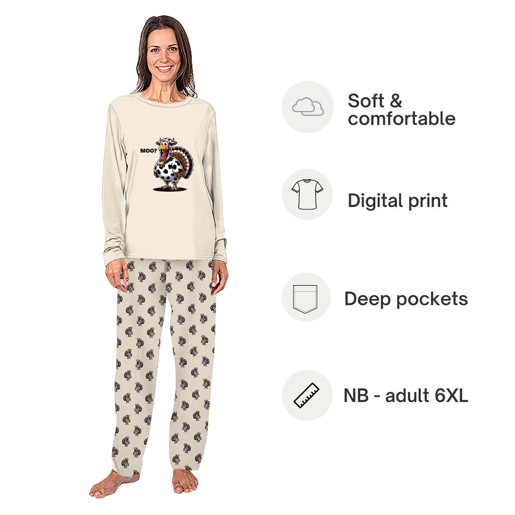 Funny Cow Turkey Thanksgiving Family Matching Pajamas