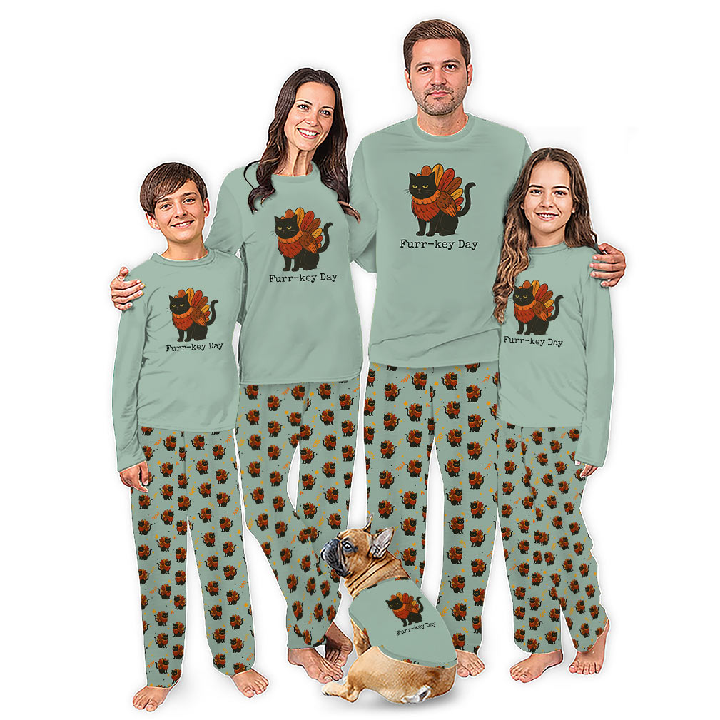 Custom Black Cat Thanksgiving Family Matching Pajamas With Pet Sizes Custom Black Cat Thanksgiving Family Matching Pajamas With Pet Sizes