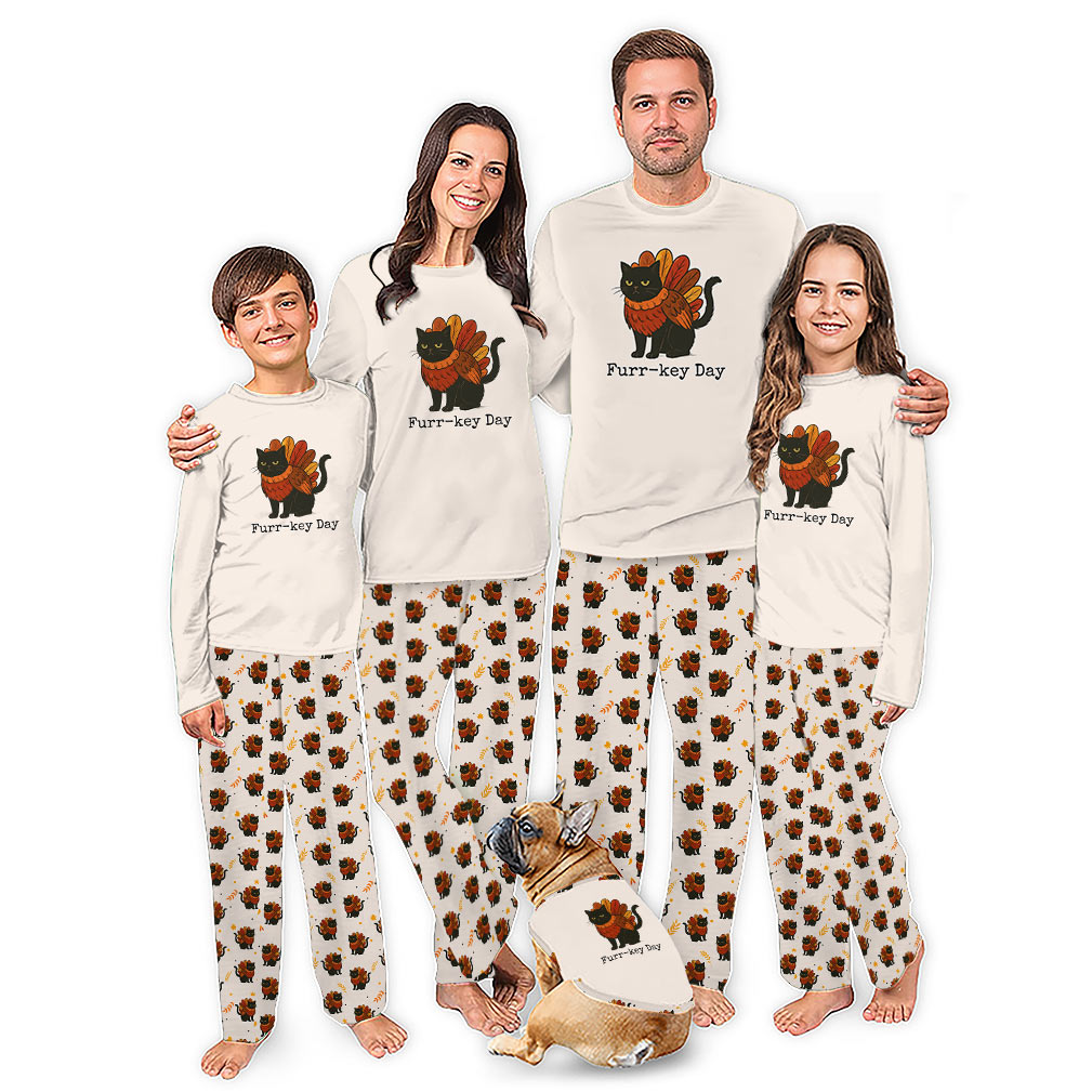 Custom Black Cat Thanksgiving Family Matching Pajamas With Pet Sizes Custom Black Cat Thanksgiving Family Matching Pajamas With Pet Sizes
