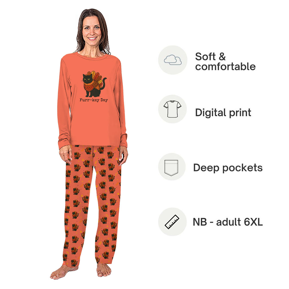 Custom Black Cat Thanksgiving Family Matching Pajamas With Pet Sizes Custom Black Cat Thanksgiving Family Matching Pajamas With Pet Sizes