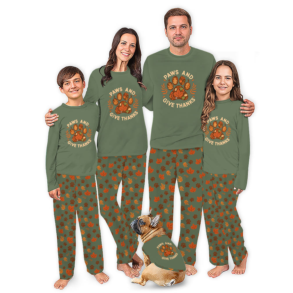 Paws And Give Thanks Matching Family Pajama Set with Pet Sizes