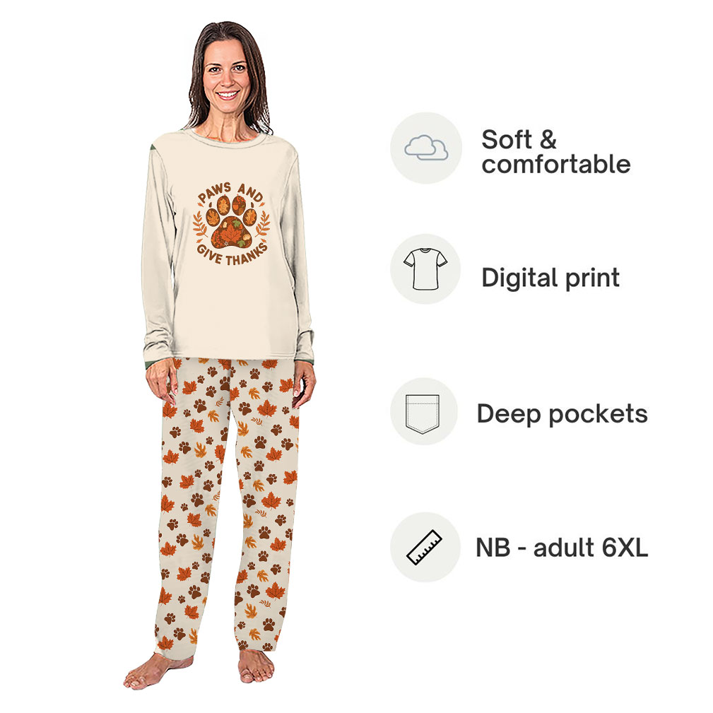 Paws And Give Thanks Matching Family Pajama Set with Pet Sizes