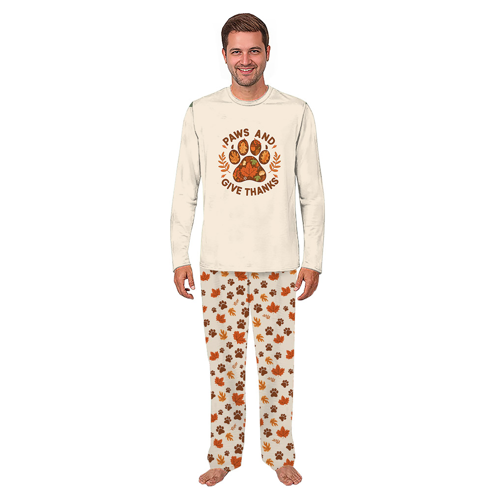 Paws And Give Thanks Matching Family Pajama Set with Pet Sizes