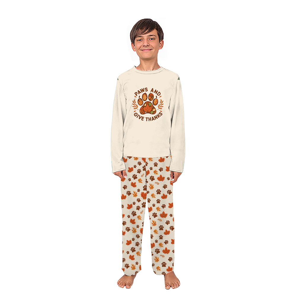 Paws And Give Thanks Matching Family Pajama Set with Pet Sizes