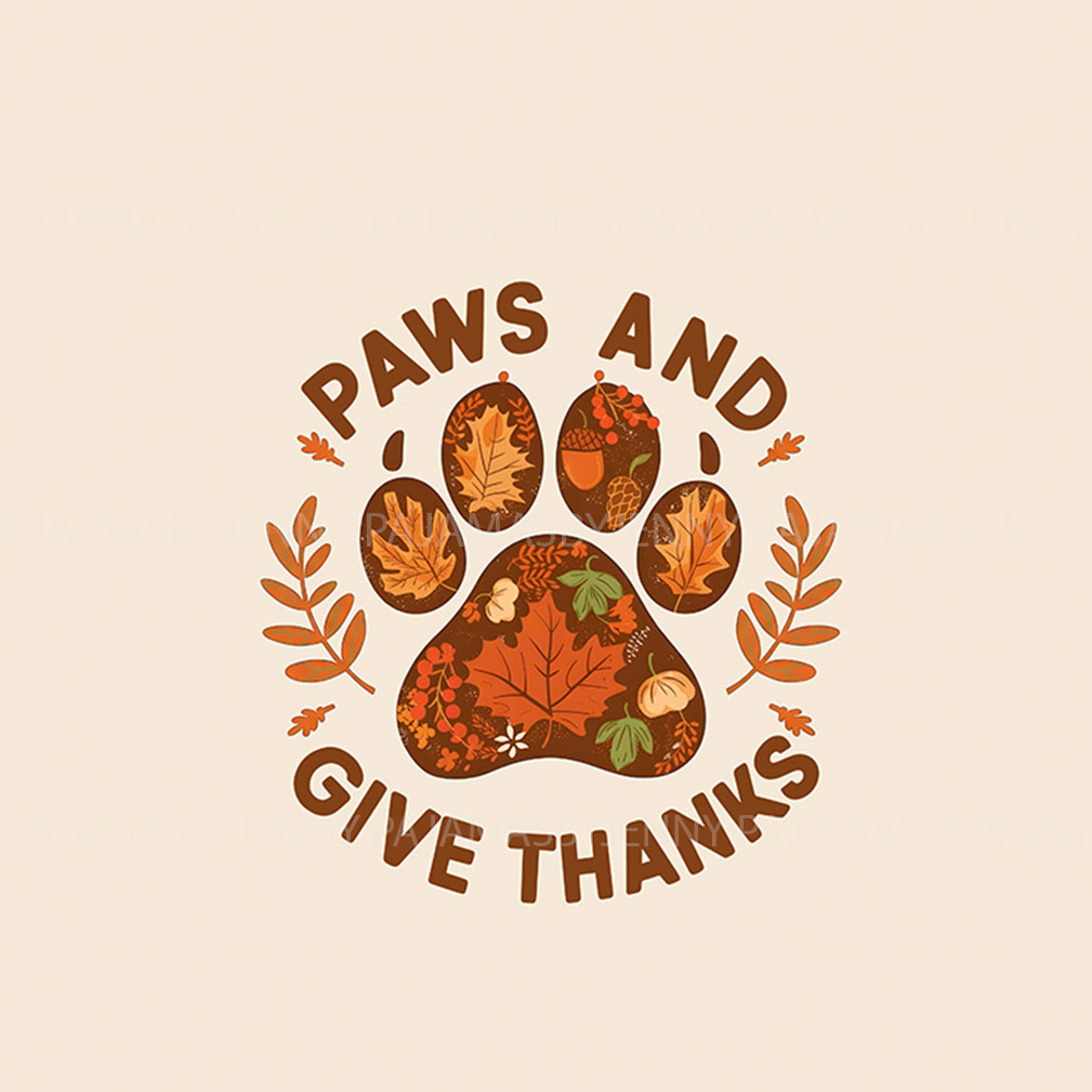 Paws And Give Thanks Matching Family Pajama Set with Pet Sizes