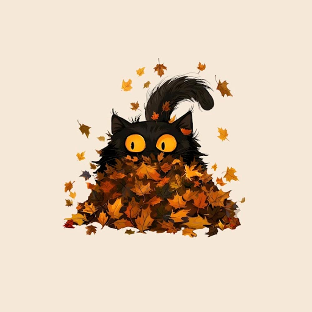 Black Cat Fall Leaves Matching Family Pajamas Set