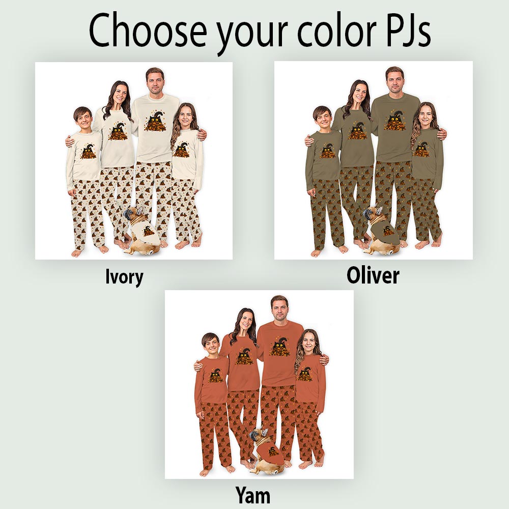 Black Cat Fall Leaves Matching Family Pajamas Set
