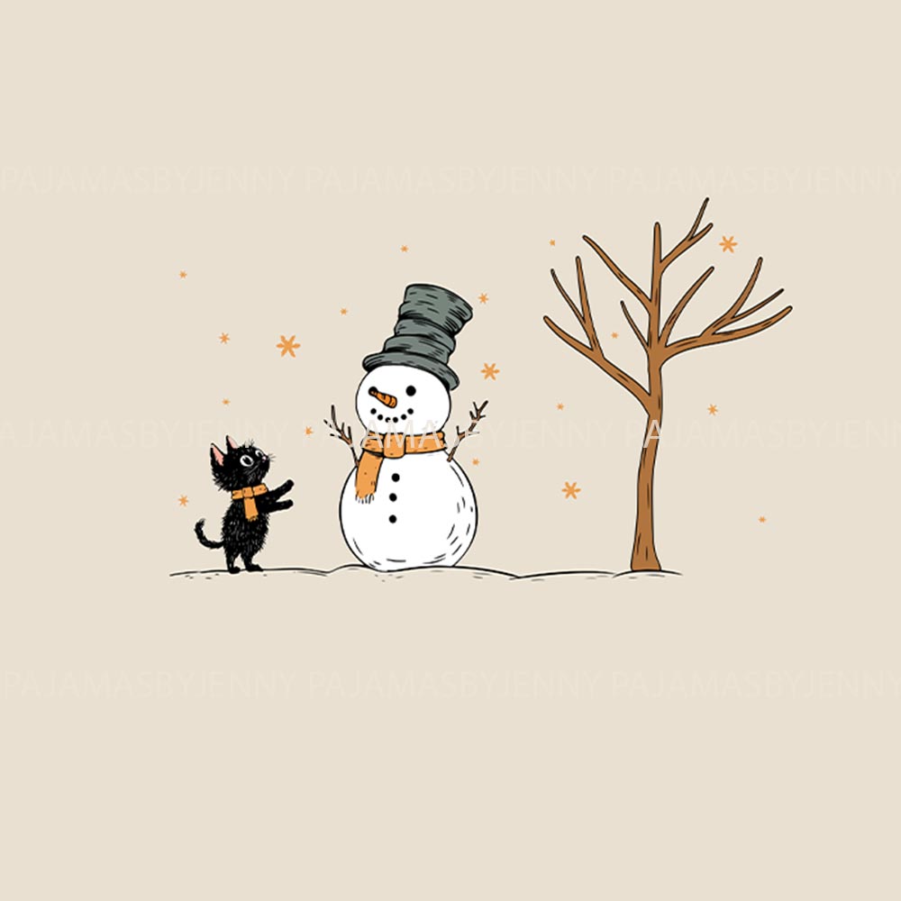 Festive Snowman and Black Cats Pajama Sets for Family Christmas