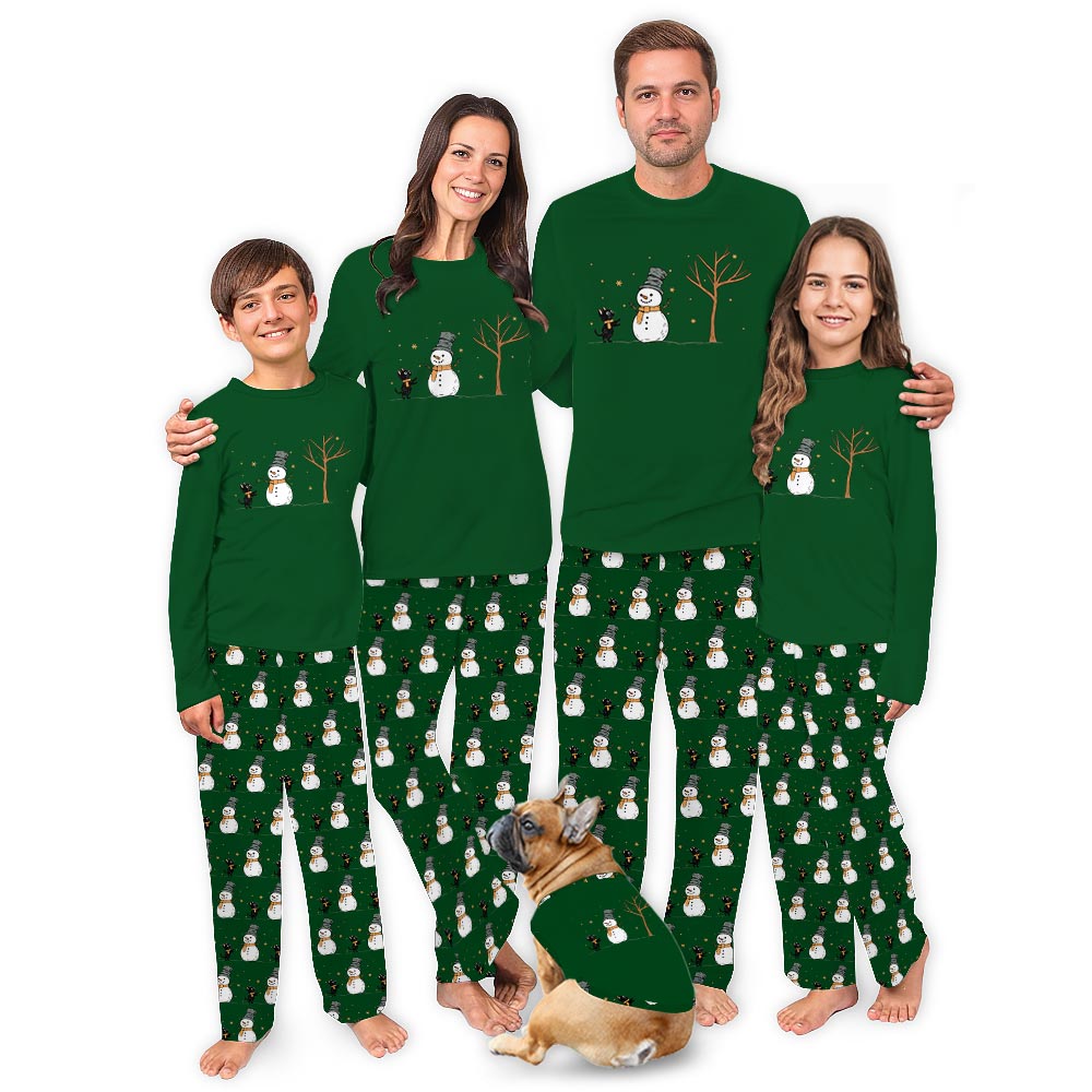 Festive Snowman and Black Cats Pajama Sets for Family Christmas