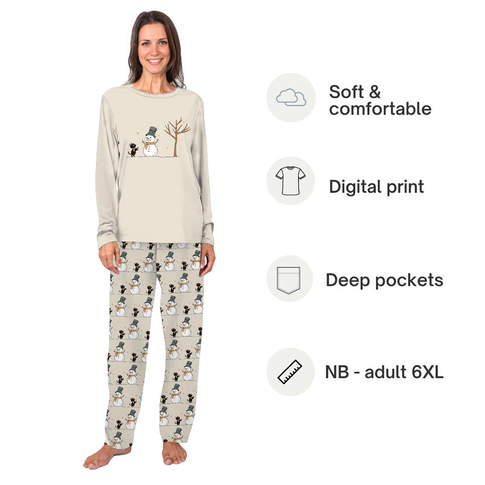 Festive Snowman and Black Cats Pajama Sets for Family Christmas