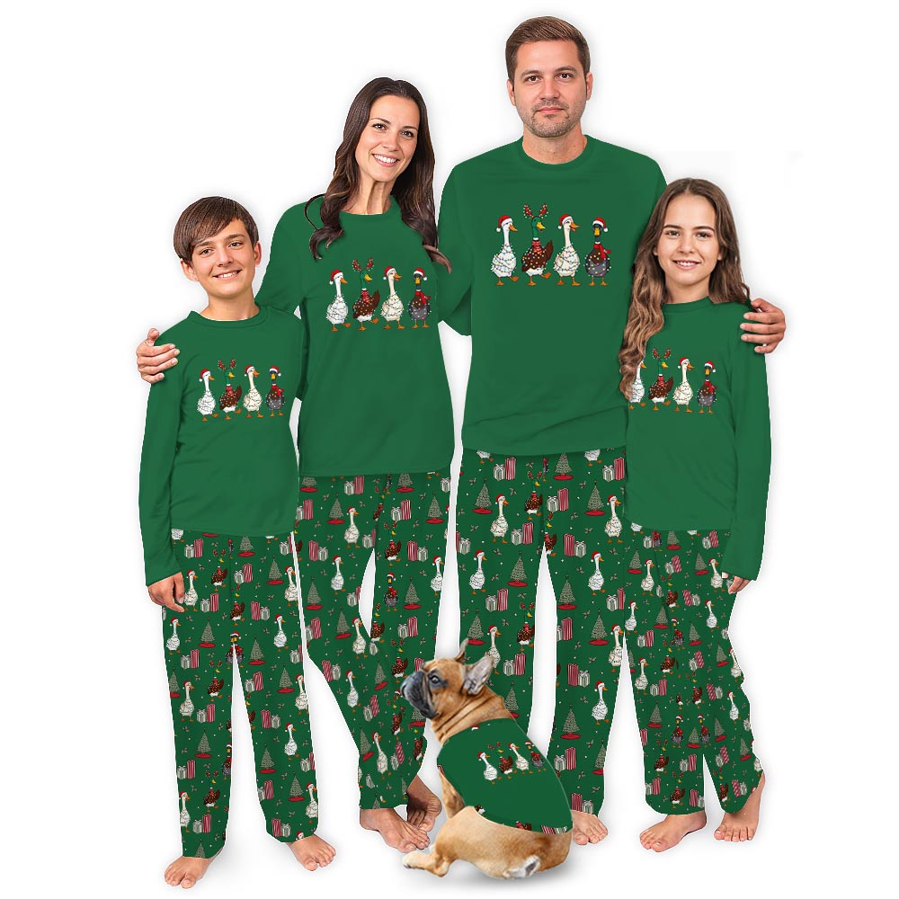 Vintage Ducks in Christmas Theme Family and Pet Family Pajamas Vintage Ducks in Christmas Theme Family and Pet Family Pajamas