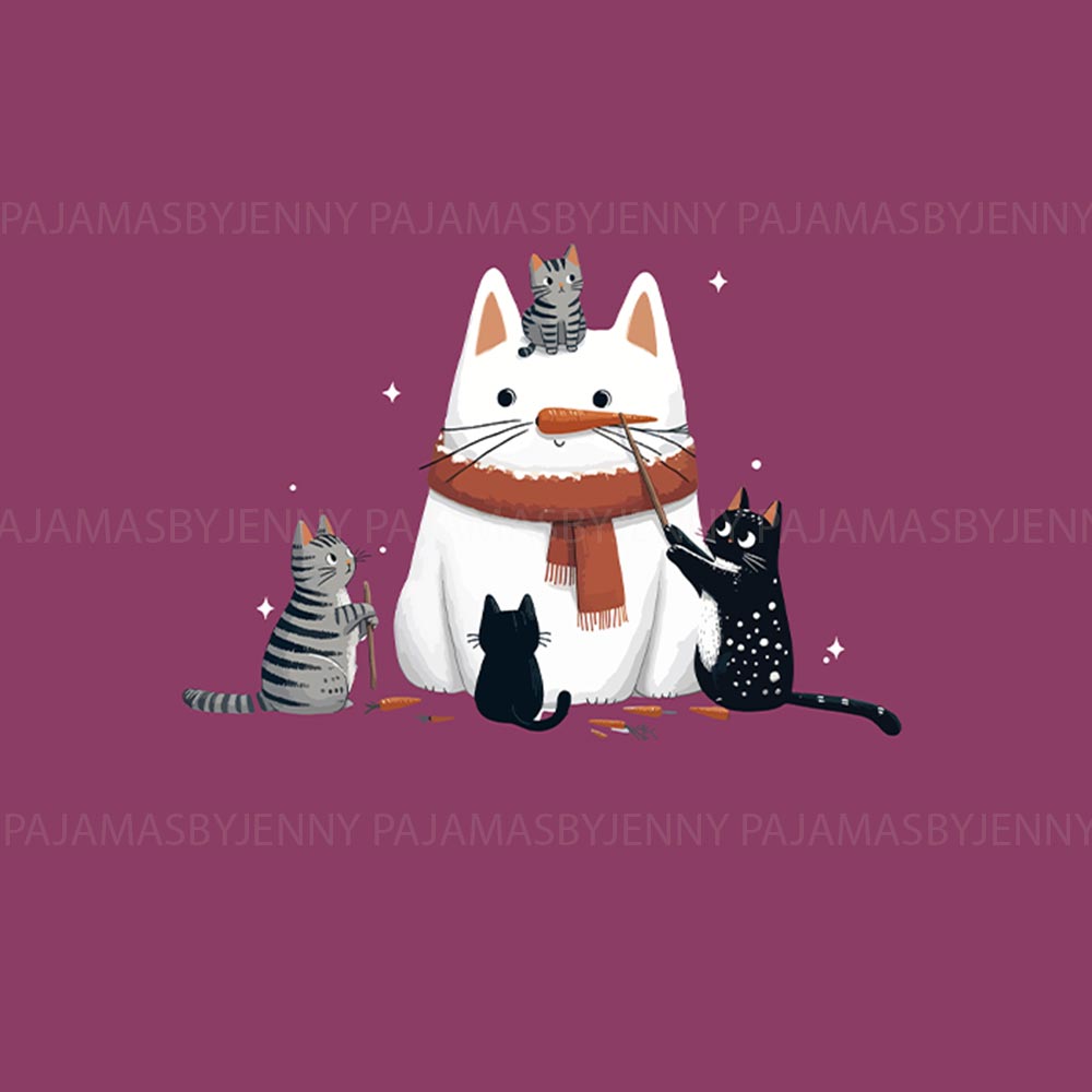 Cute White and Black Cat in Christmas Theme Plus Size Family Pajamas Cute White and Black Cat in Christmas Theme Plus Size Family Pajamas