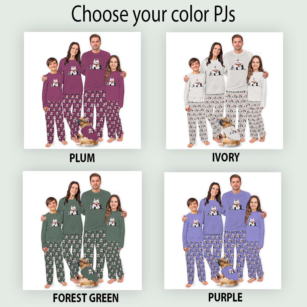 Cute White and Black Cat in Christmas Theme Plus Size Family Pajamas Cute White and Black Cat in Christmas Theme Plus Size Family Pajamas