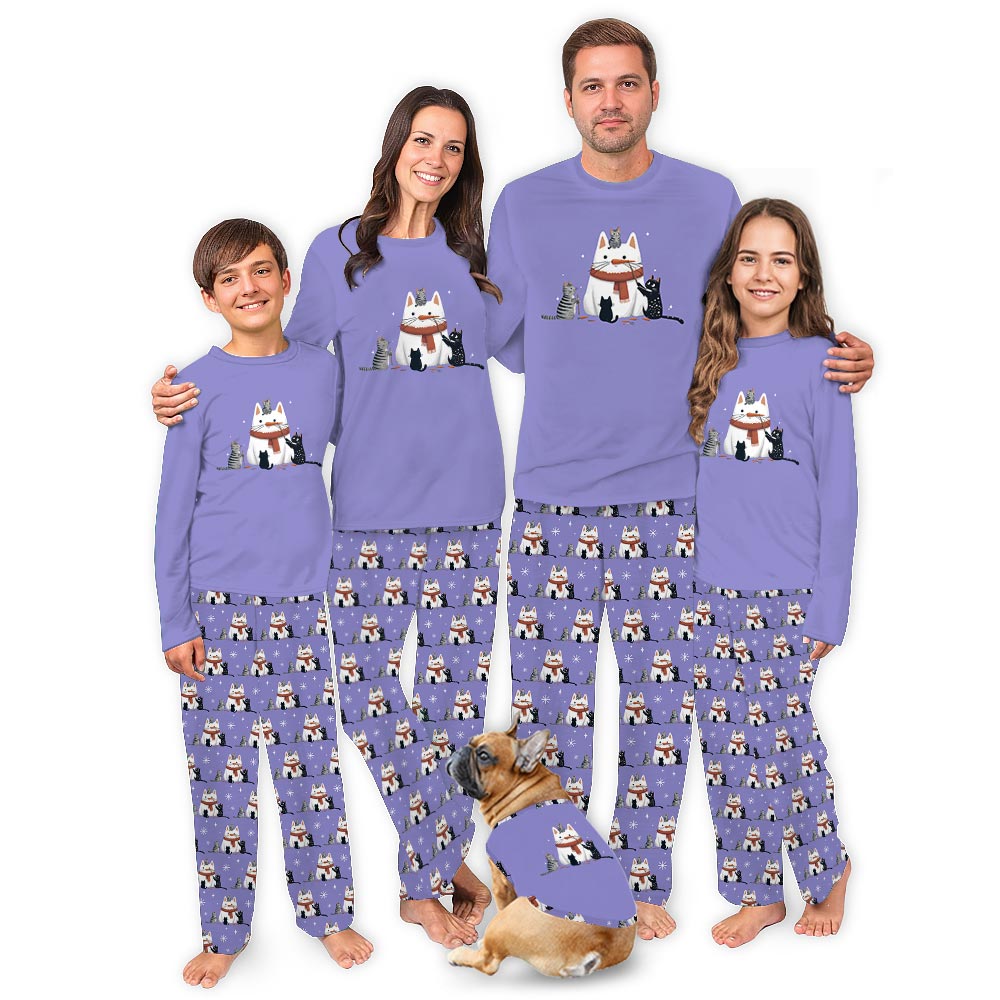 Cute White and Black Cat in Christmas Theme Plus Size Family Pajamas Cute White and Black Cat in Christmas Theme Plus Size Family Pajamas