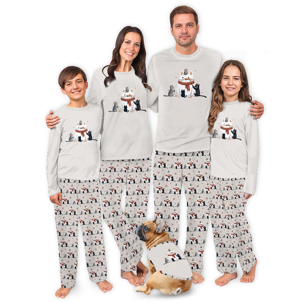 Cute White and Black Cat in Christmas Theme Plus Size Family Pajamas Cute White and Black Cat in Christmas Theme Plus Size Family Pajamas