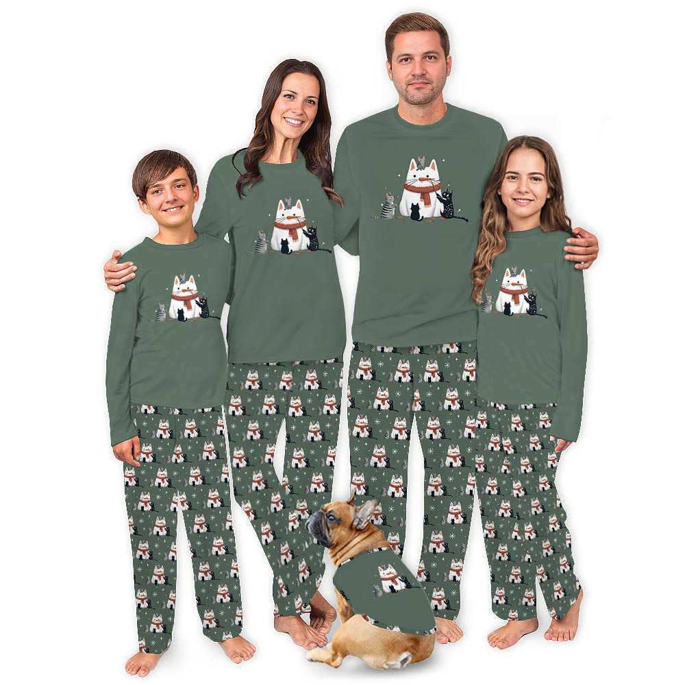 Cute White and Black Cat in Christmas Theme Plus Size Family Pajamas Cute White and Black Cat in Christmas Theme Plus Size Family Pajamas