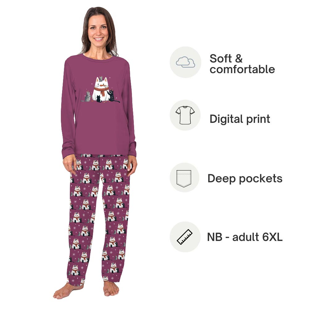 Cute White and Black Cat in Christmas Theme Plus Size Family Pajamas Cute White and Black Cat in Christmas Theme Plus Size Family Pajamas