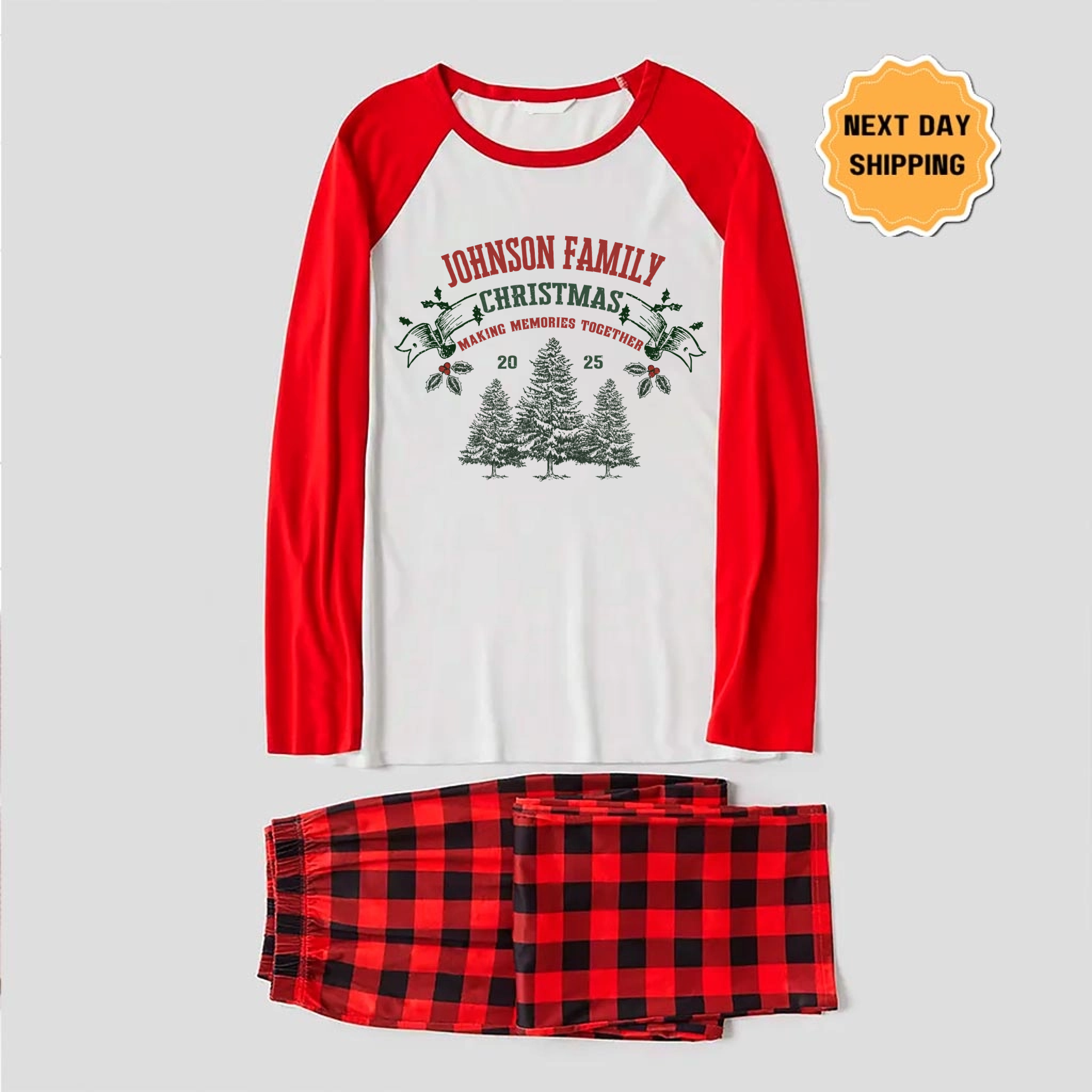 Christmas Pine Tree Family Name Personalized Pajamas for Family
