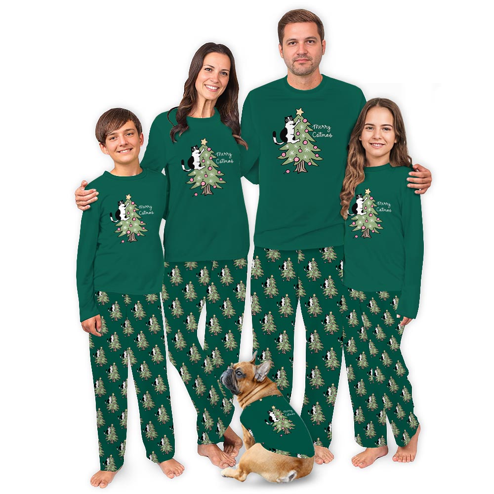 Merry Catmass and Xmas Tree Matching Christmas Pajamas