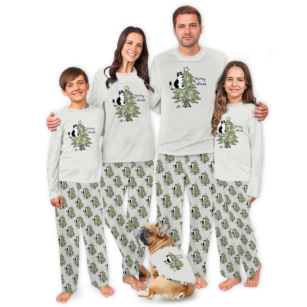 Merry Catmass and Xmas Tree Matching Christmas Pajamas