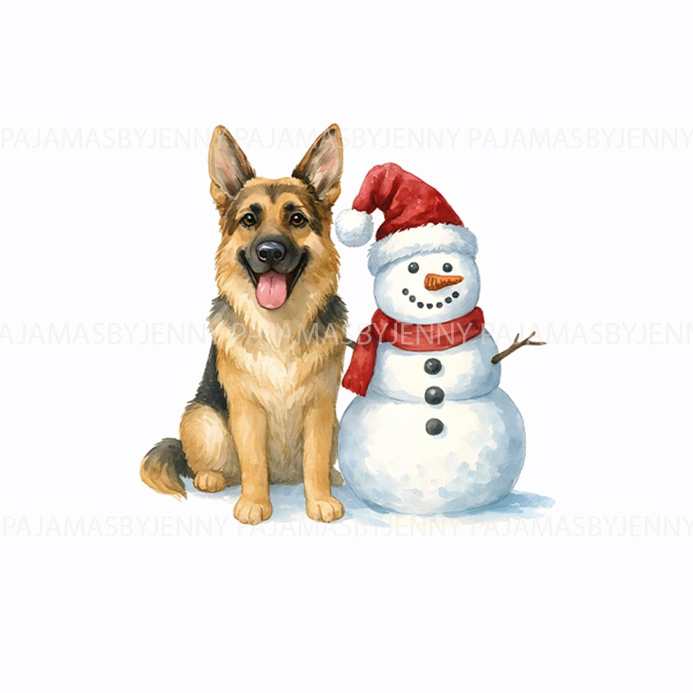 Snowman and German Shepherd Dog And Owner Matching Christmas Pajamas Snowman and German Shepherd Dog And Owner Matching Christmas Pajamas