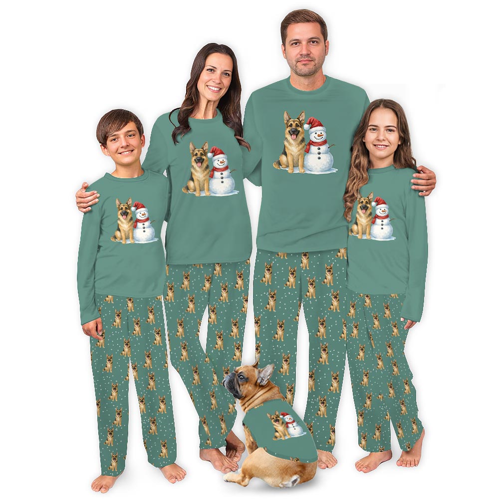 Snowman and German Shepherd Dog And Owner Matching Christmas Pajamas Snowman and German Shepherd Dog And Owner Matching Christmas Pajamas
