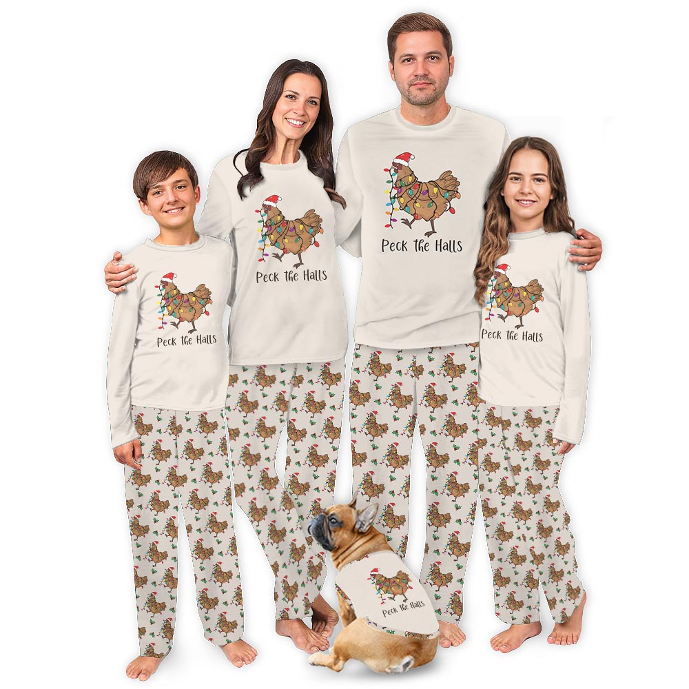 Christmas Chicken and Peck The Halls Quote Matching Family Pajama Sets Christmas Chicken and Peck The Halls Quote Matching Family Pajama Sets