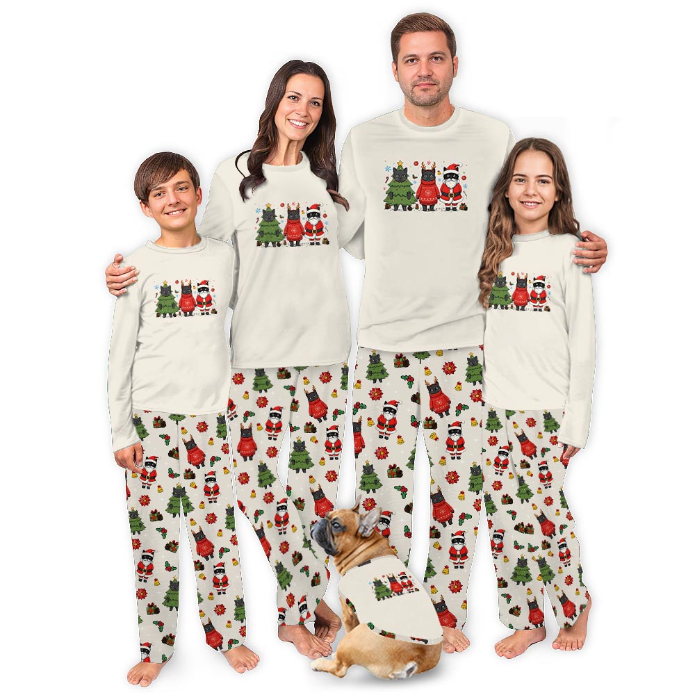 Black Cat in Christmas Theme Family Matching Pyjama Sets