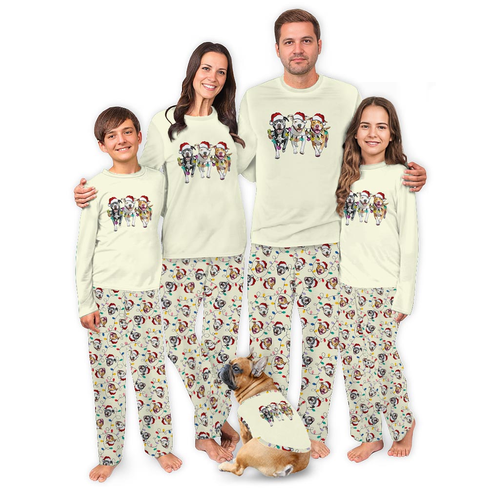 Pitbull with Christmas Theme Matching Pajamas For Dogs And Humans