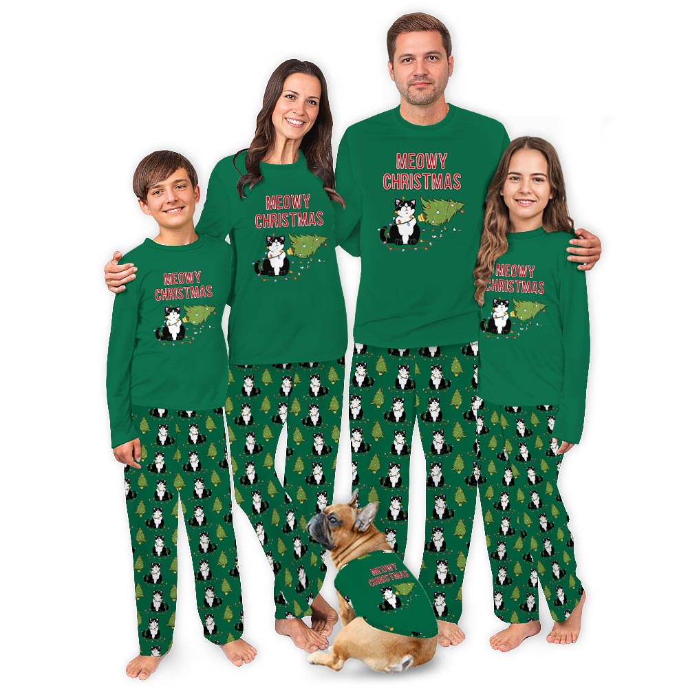 Cute Cats with Meowy Christmas Tree Pajama Matching Sets Cute Cats with Meowy Christmas Tree Pajama Matching Sets