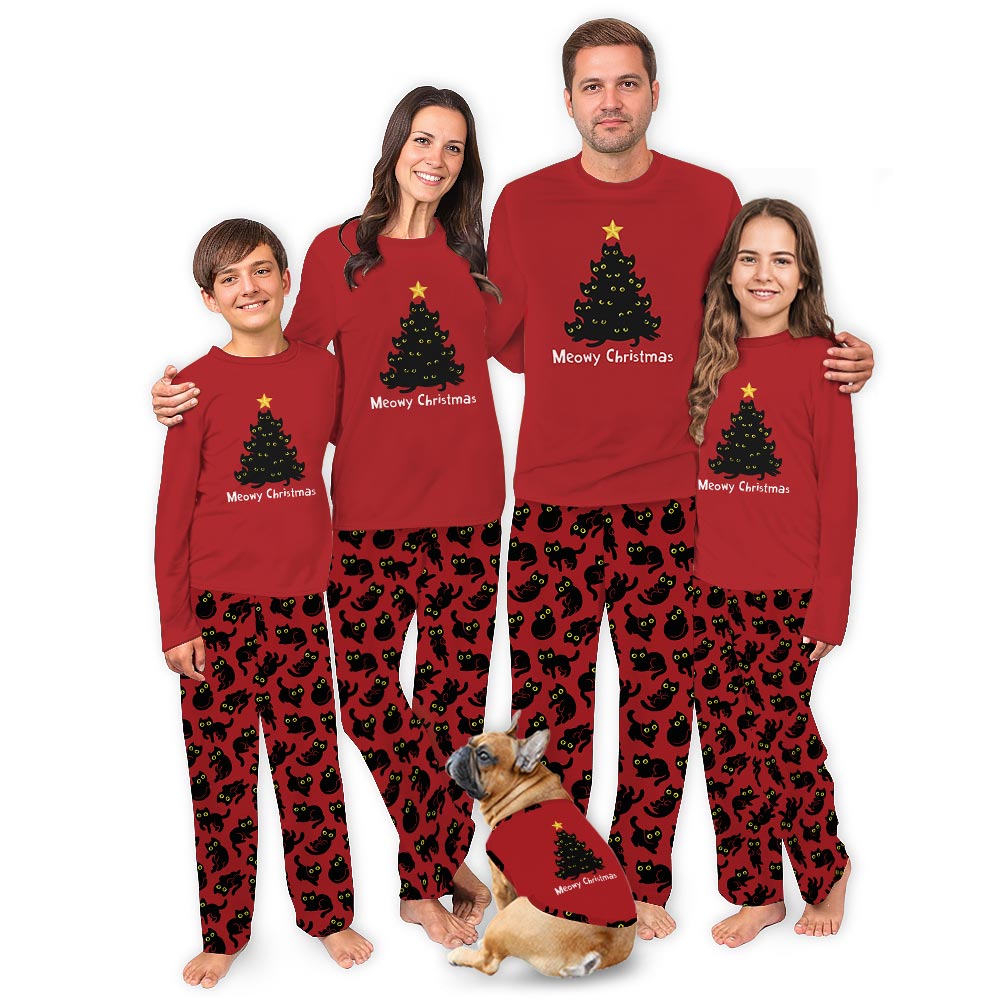Festive Meowy Black Cat Christmas Tree Family Matching Christmas Pjs Festive Meowy Black Cat Christmas Tree Family Matching Christmas Pjs