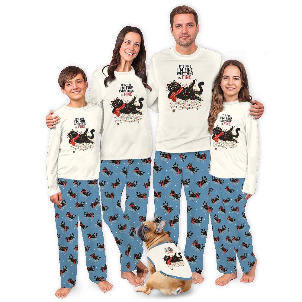 Everything is Fine Quote with Black Cats Christmas Matching Pajamas