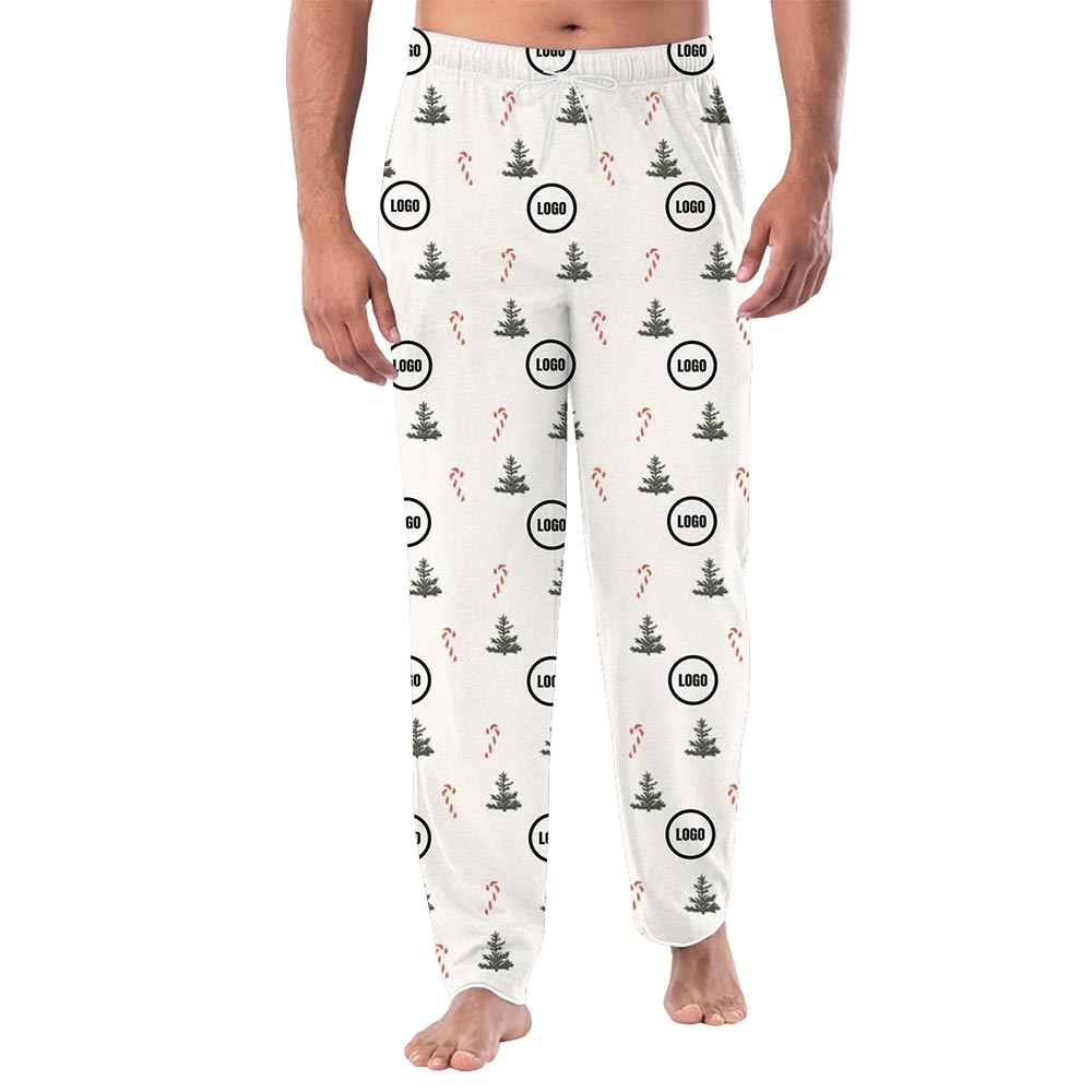Custom Logo Christmas Tree and Candy Cane Holiday Pajama Pants Custom Logo Christmas Tree and Candy Cane Holiday Pajama Pants