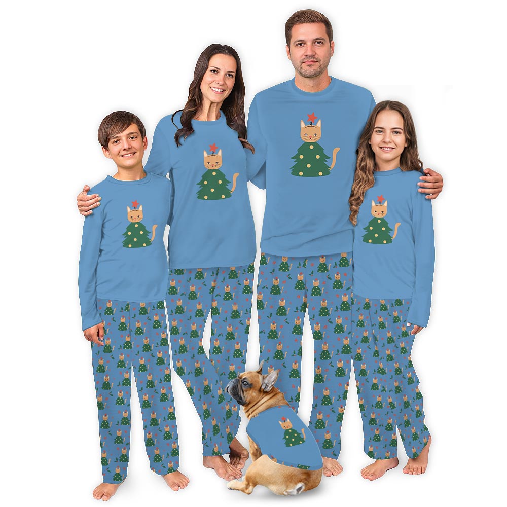 Funny Cat Christmas Tree Theme Holiday Pajama Sets Funny Cat Christmas Tree Theme Holiday Pajama Sets