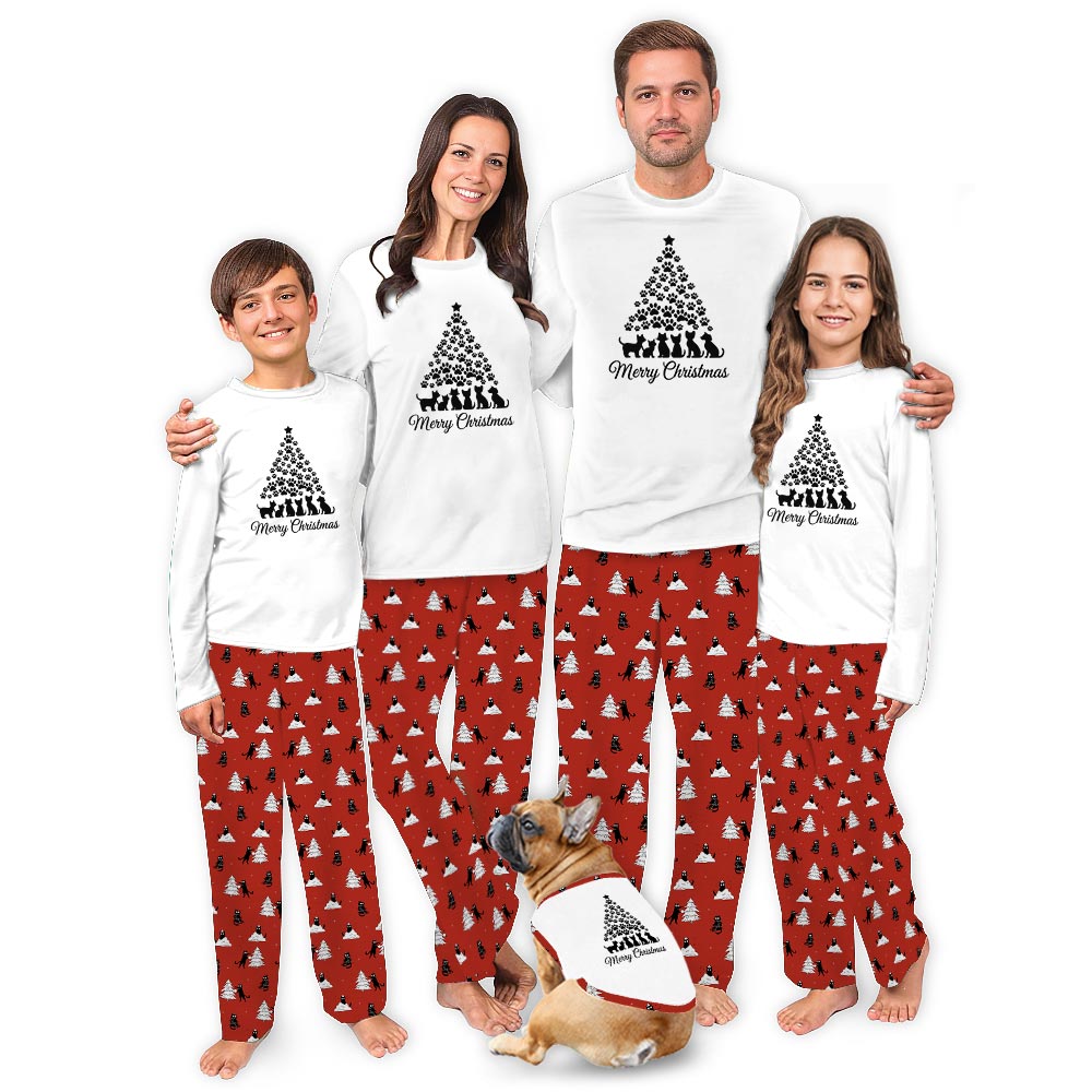 Paws Xmas Tree and Cats Family Christmas Pajamas with Plus Size Paws Xmas Tree and Cats Family Christmas Pajamas with Plus Size