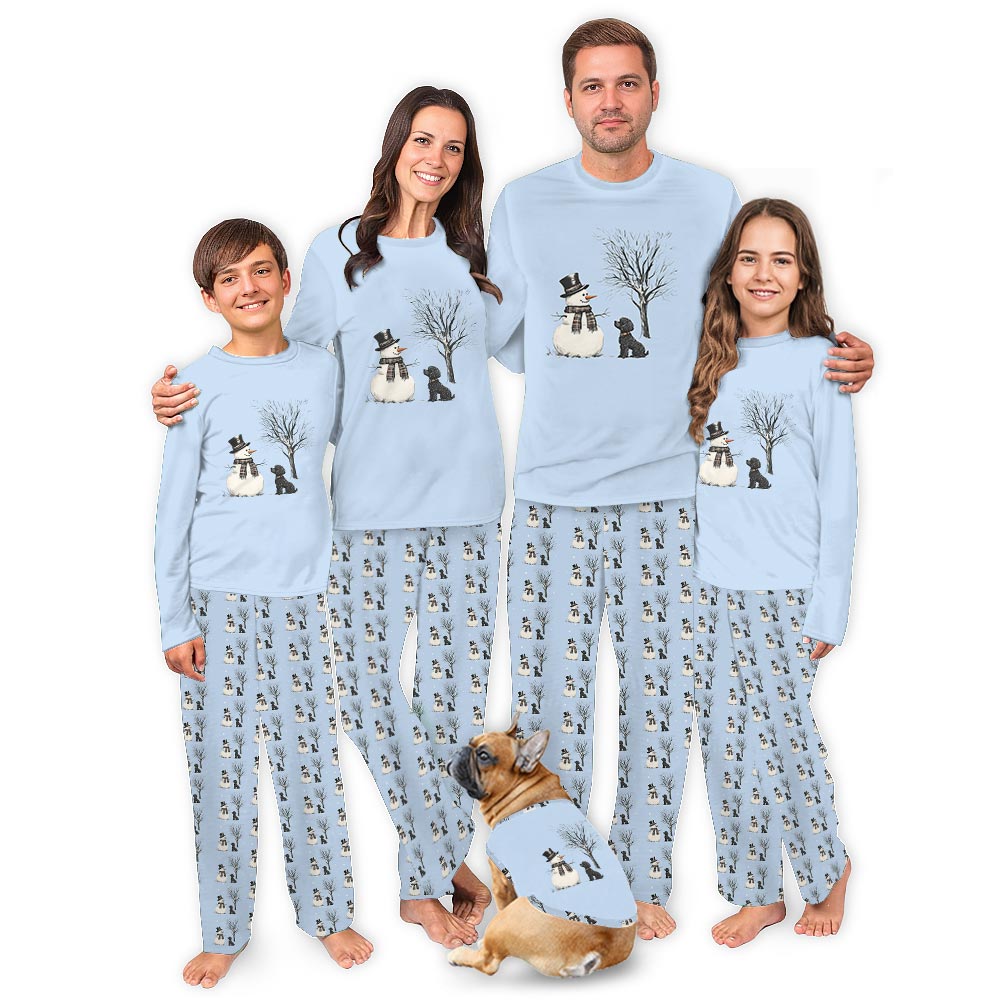 Cute Snowman and Poodle Matching PJs for Humans and Dogs Cute Snowman and Poodle Matching PJs for Humans and Dogs