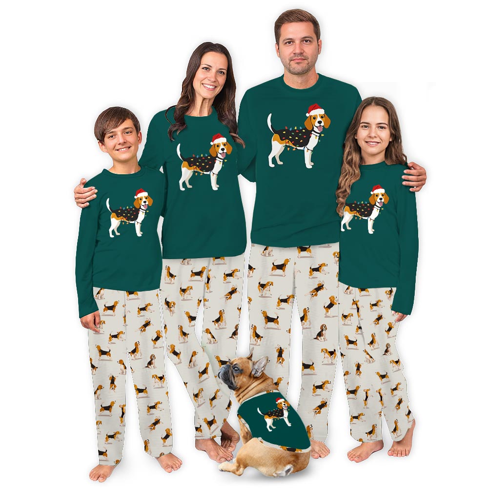 Adorable Beagle Dog Family And Pet Matching Christmas Pajamas