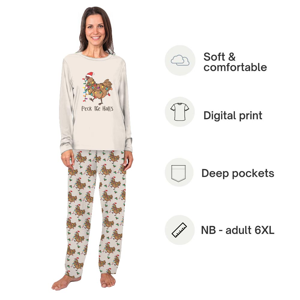 Christmas Chicken and Peck The Halls Quote Matching Family Pajama Sets Christmas Chicken and Peck The Halls Quote Matching Family Pajama Sets